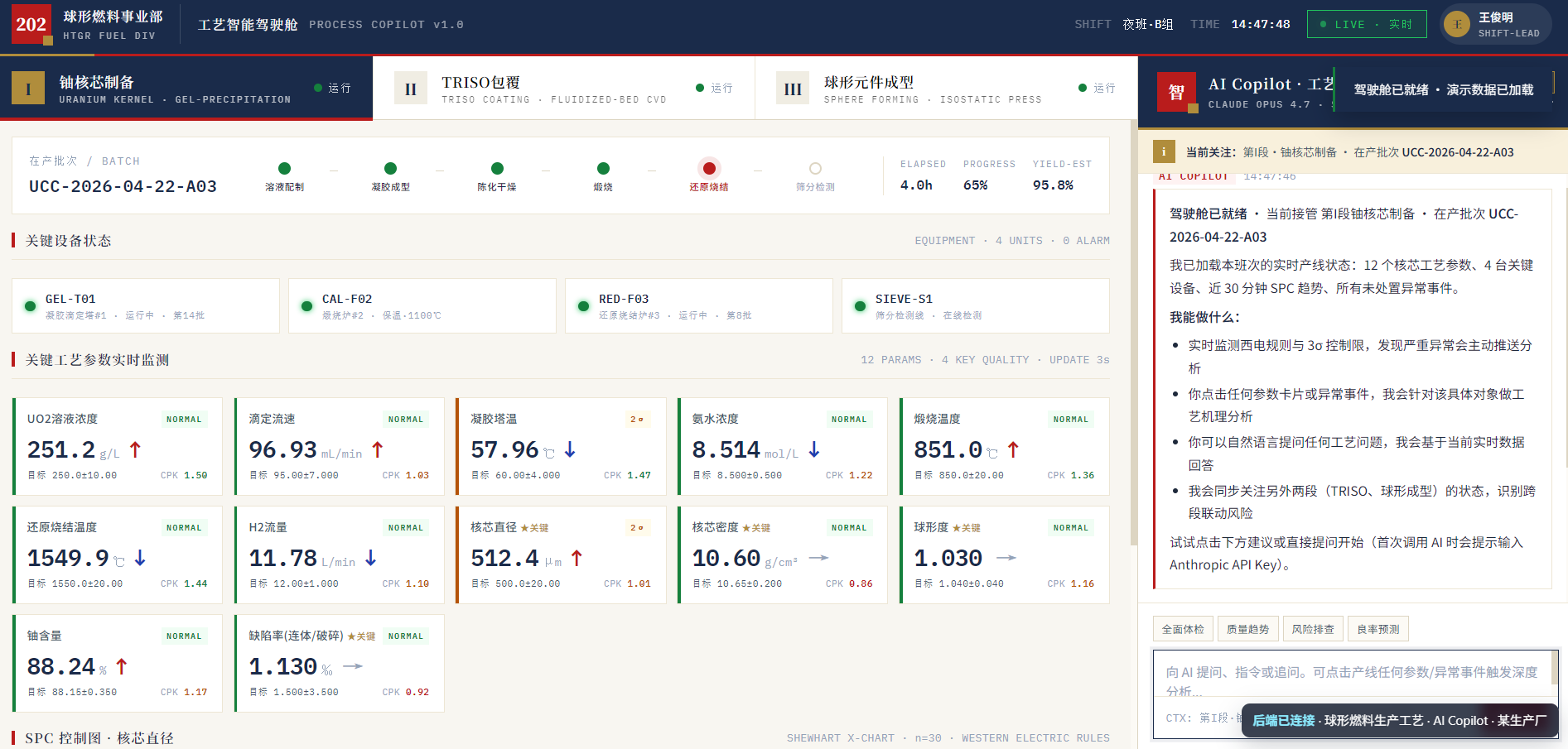 球形燃料工艺 AI 系统系统界面